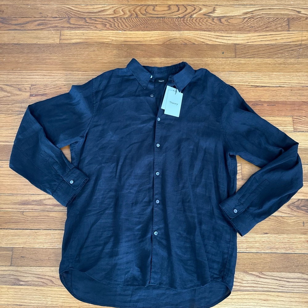 Theory Men's Navy Linen Button Down Shirt - NWT